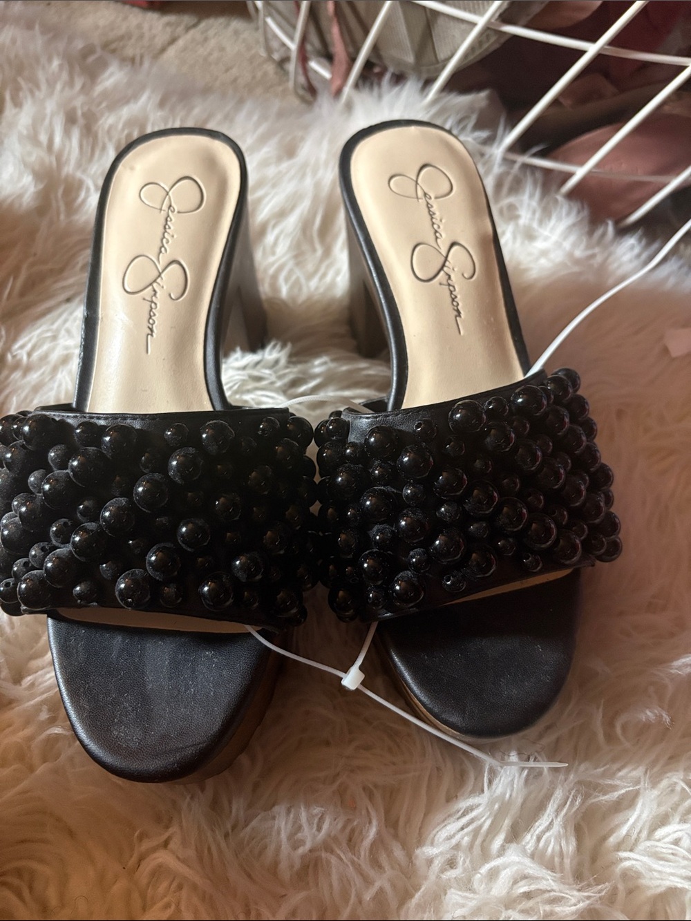 Jessica Simpson Black Beaded Slide Heels